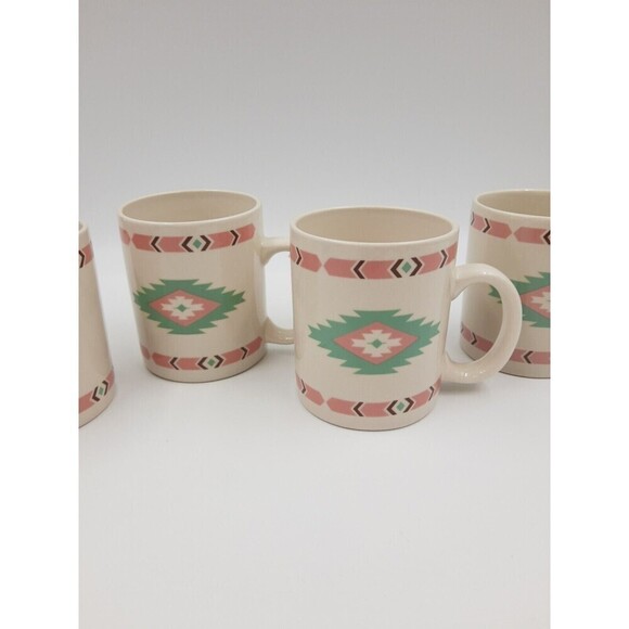 4 Meiwa Table Art Multi Color Aztec Cup Table Art Multicolor Southwest Tribal - Picture 3 of 10